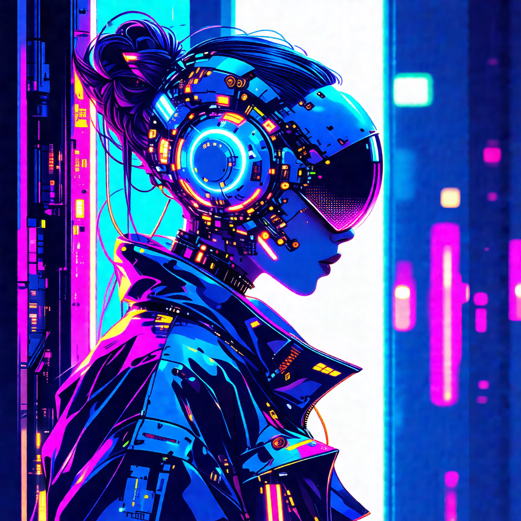 Colorful and futuristic illustration of a woman wearing a...