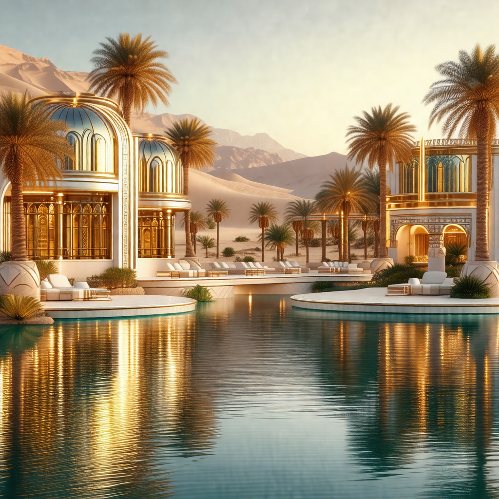 Beautiful resort with a large swimming pool in the center