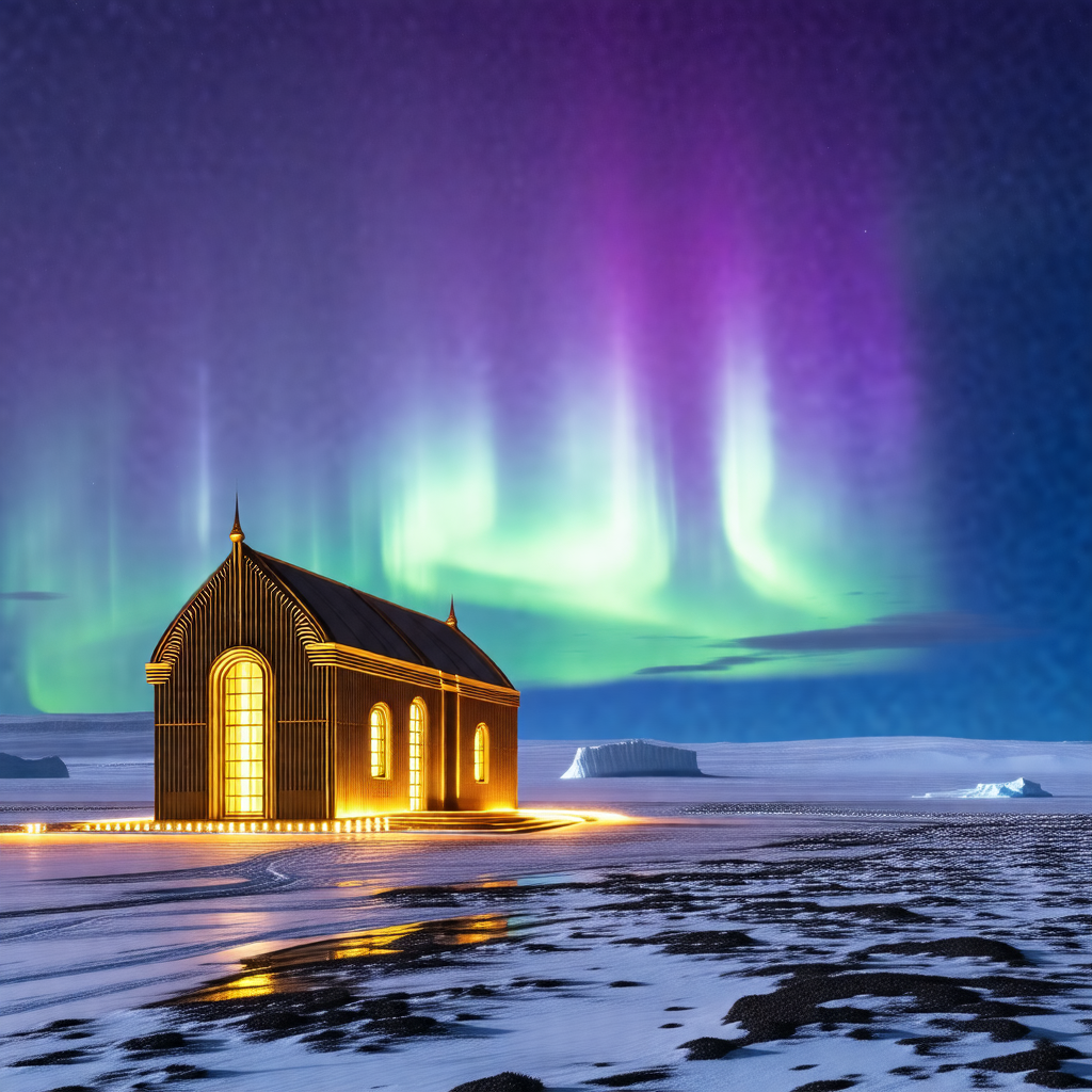 Small church with a cross on top, situated in a snowy lan...