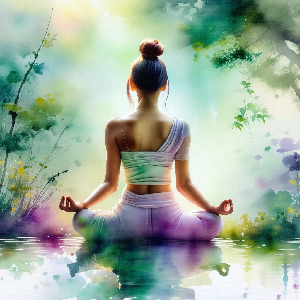 Woman sitting in a body of water, possibly a lake or a river