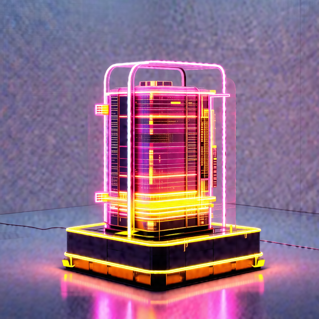 Large, colorful, and illuminated box on a table