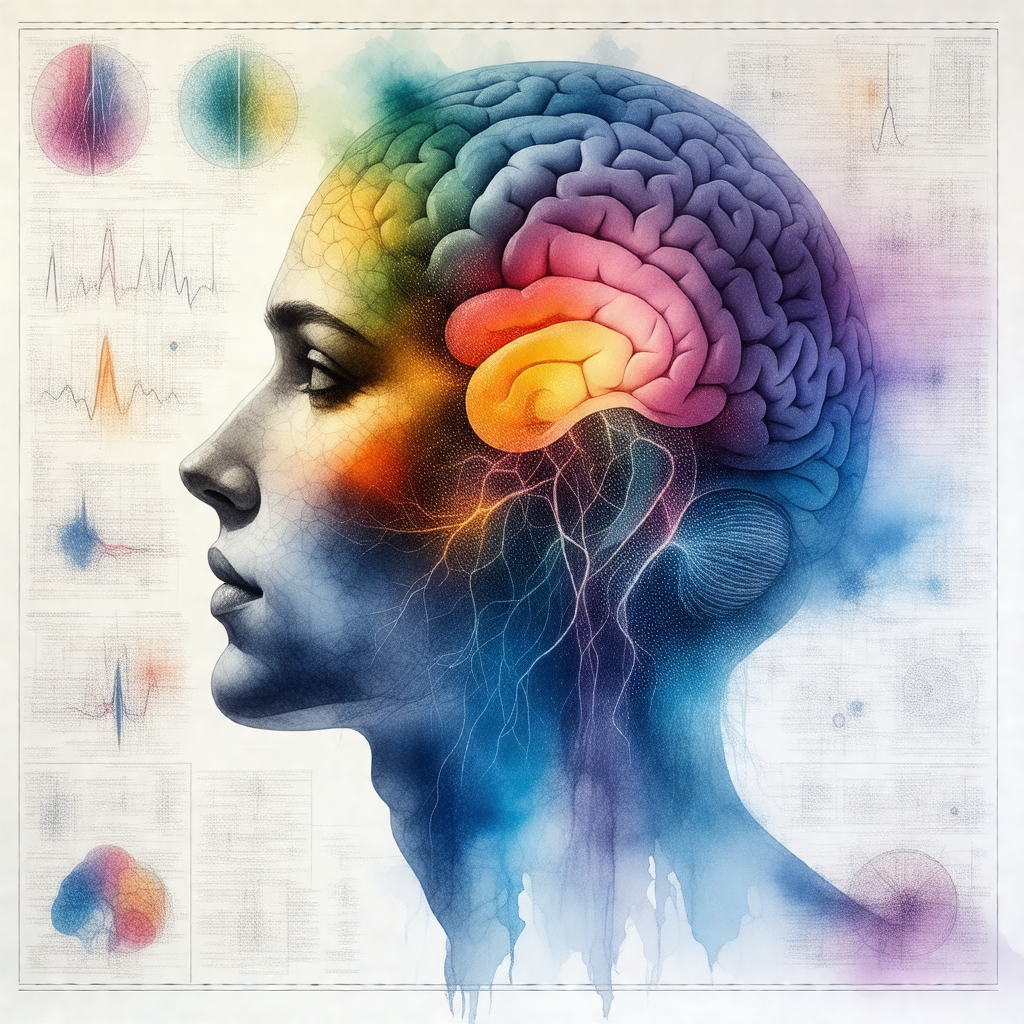 Woman with a colorful, rainbow-colored head, which is a s...
