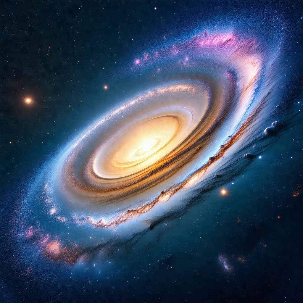 Large, swirling, and colorful nebula in the middle of the...