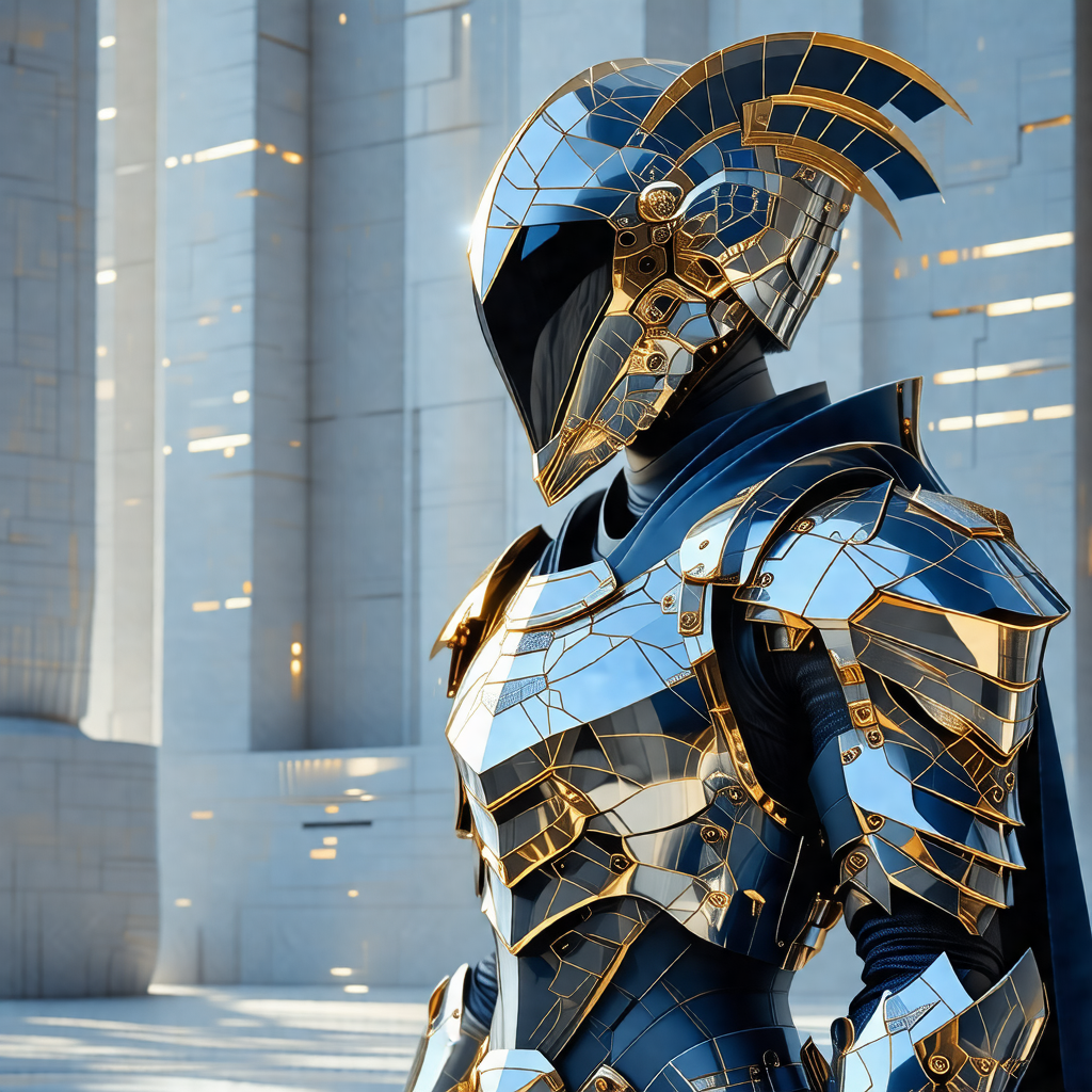 Man dressed in a futuristic, metallic suit