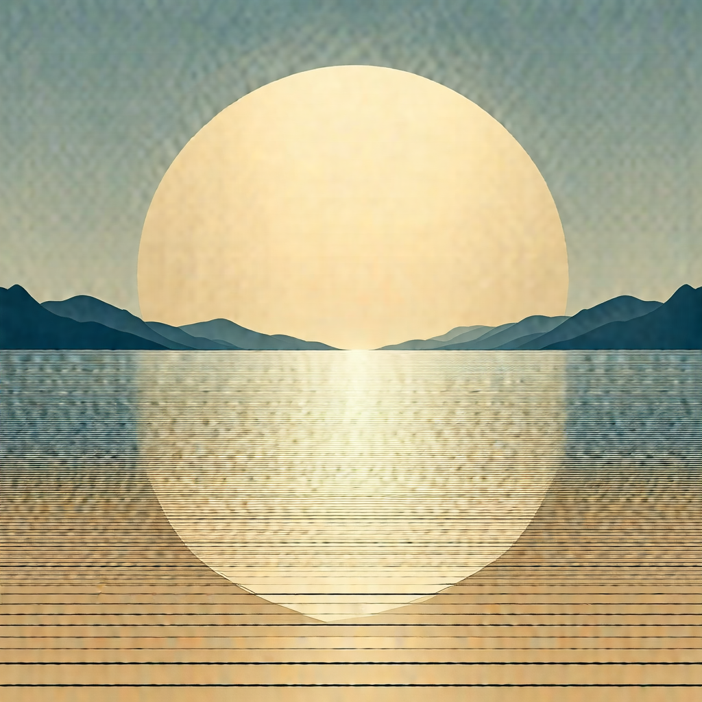 Beautiful sunset over a large body of water, possibly an ...