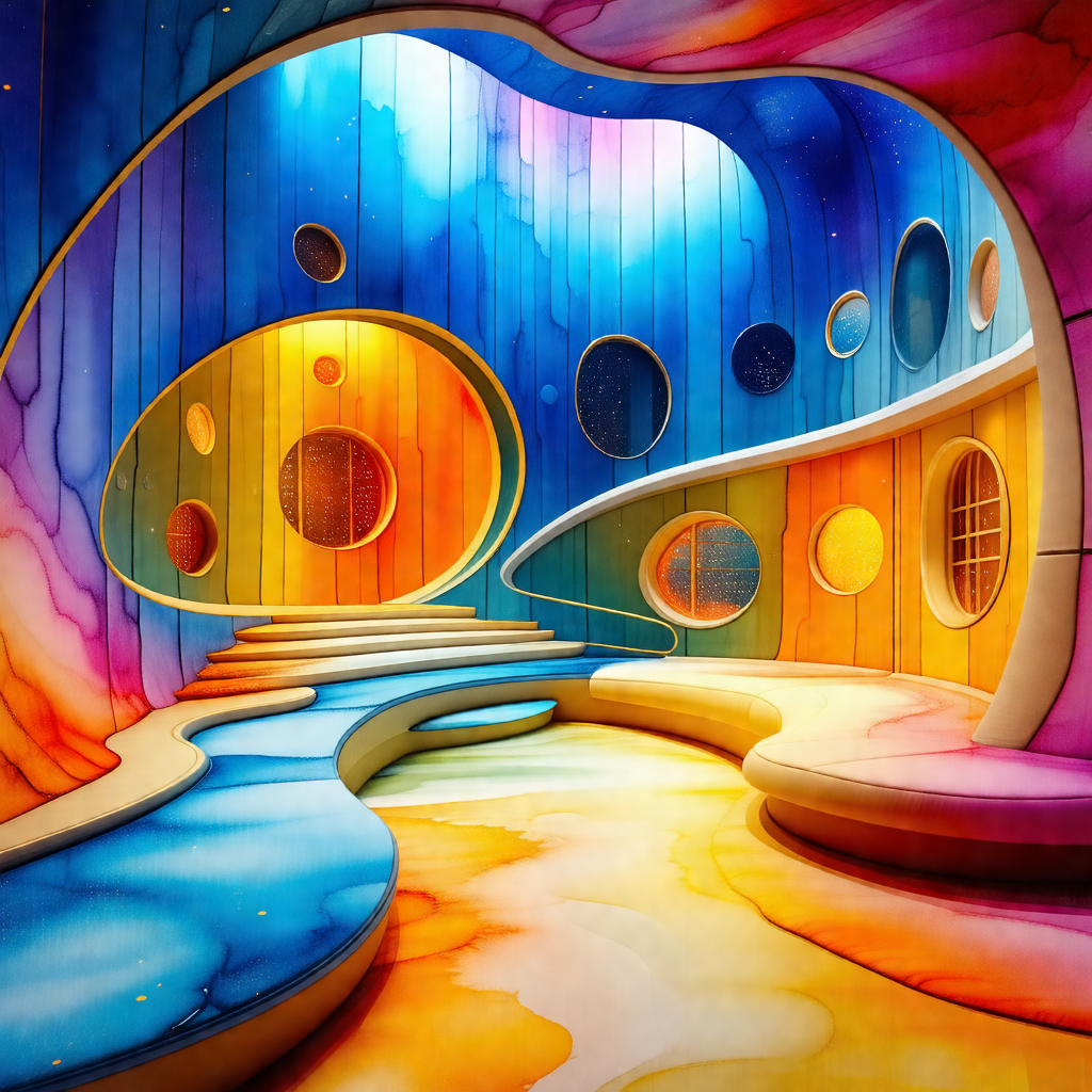 Colorful and whimsical room with a spiral staircase leadi...