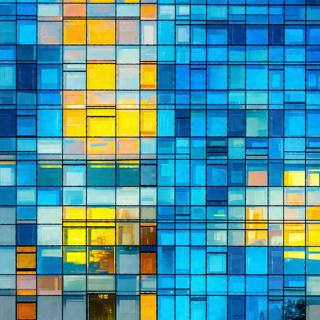 Large blue building with many windows