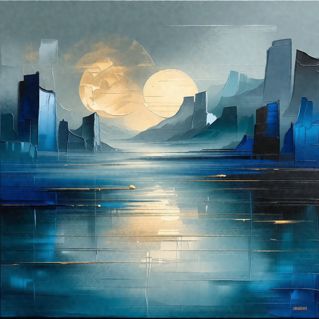 Painting of a beautiful ocean scene with a sunset in the ...