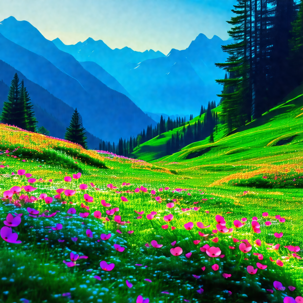 Lush green field with a beautiful mountain range in the b...