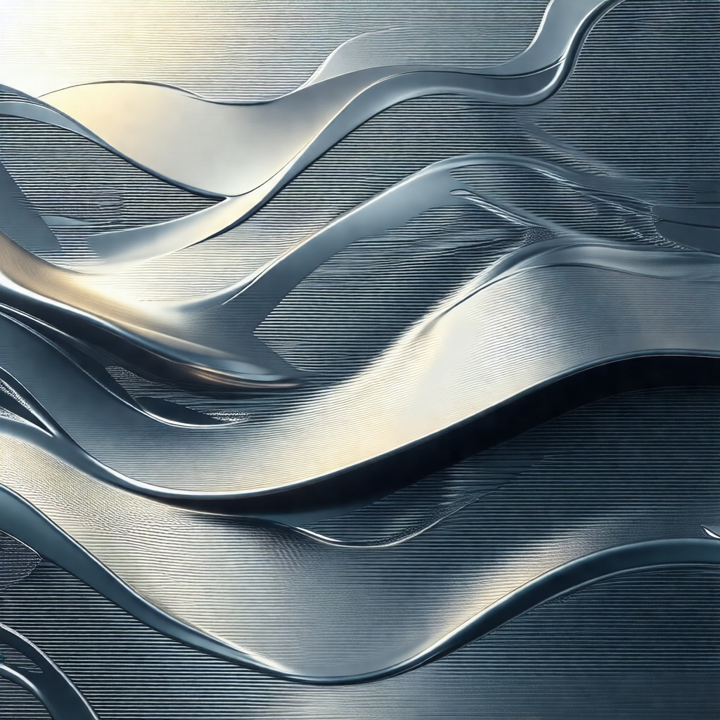 Large, shiny metal sculpture that resembles a wave or a f...