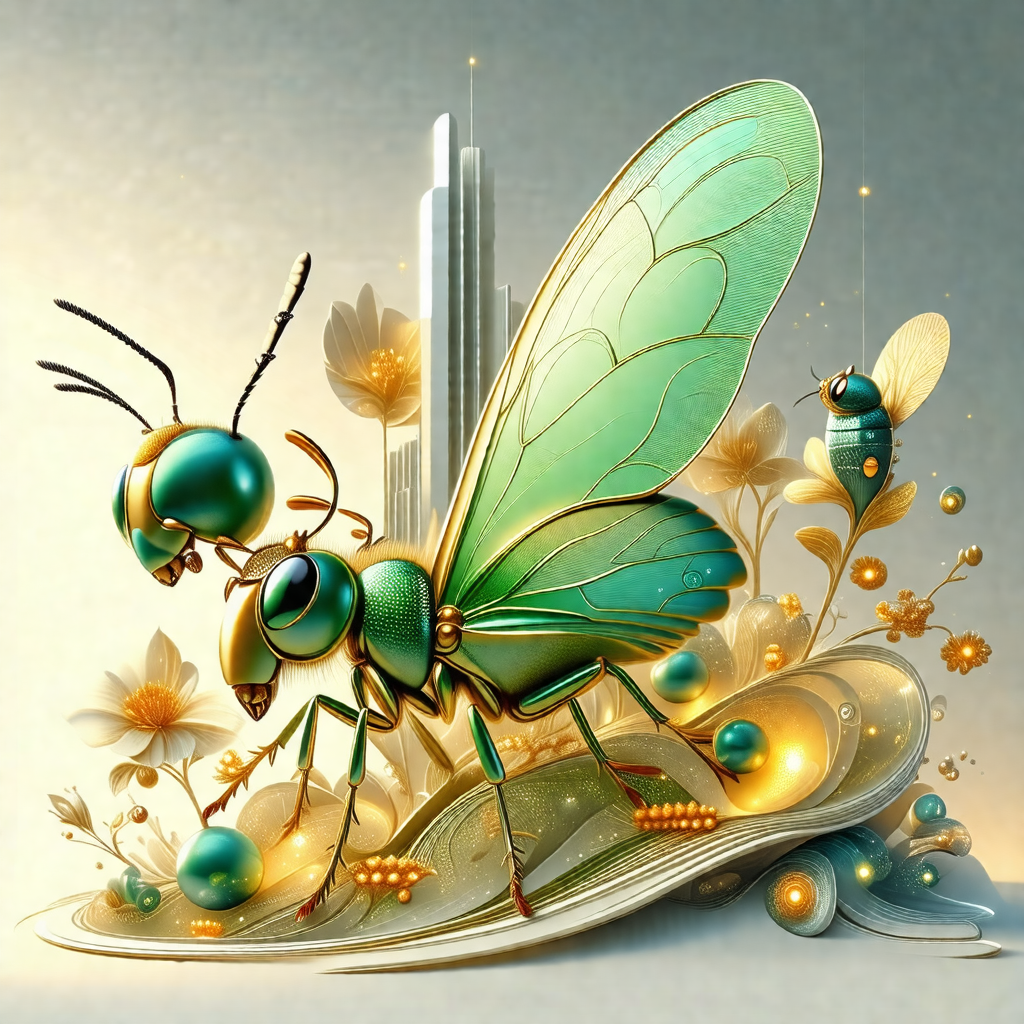 Green dragonfly with a yellow head, sitting on a leaf