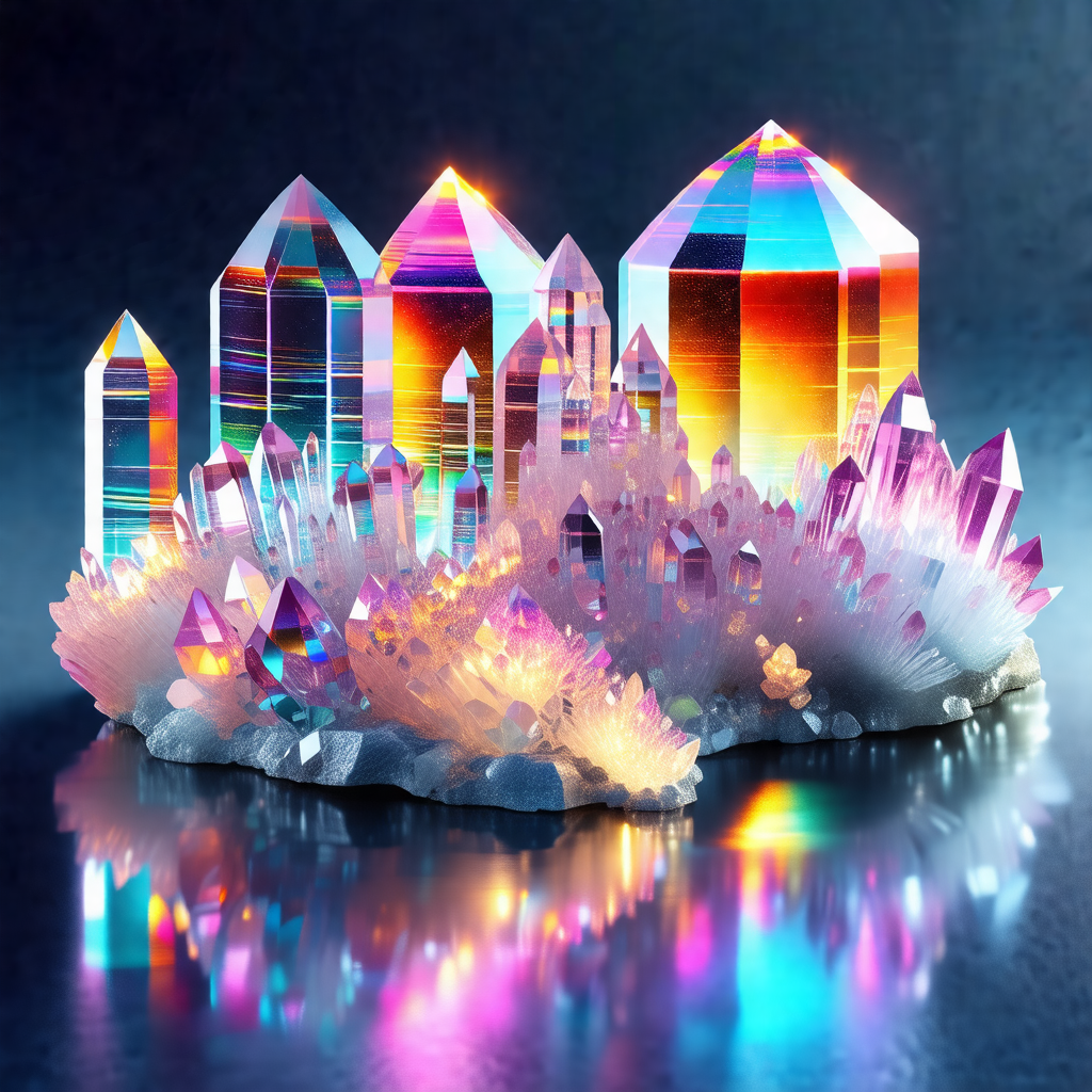 Colorful and vibrant display of crystals, resembling a ci...
