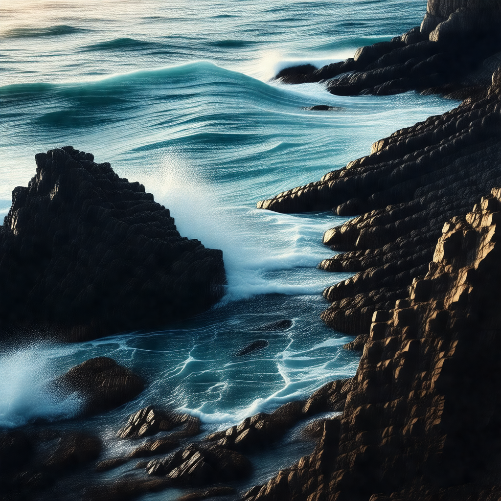 Rocky coastline with a large rock jutting out into the ocean