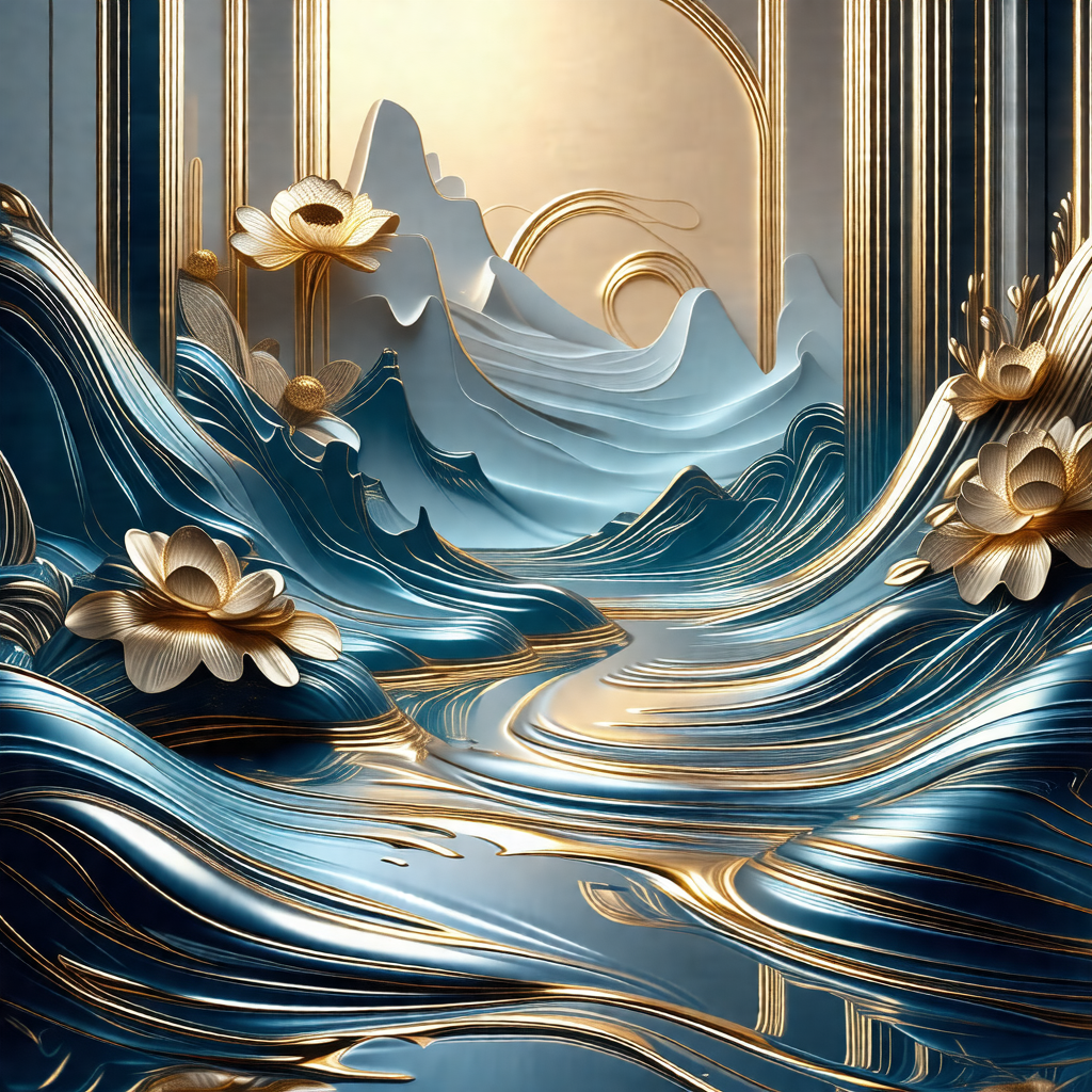 Beautifully designed scene with a blue ocean and a mounta...