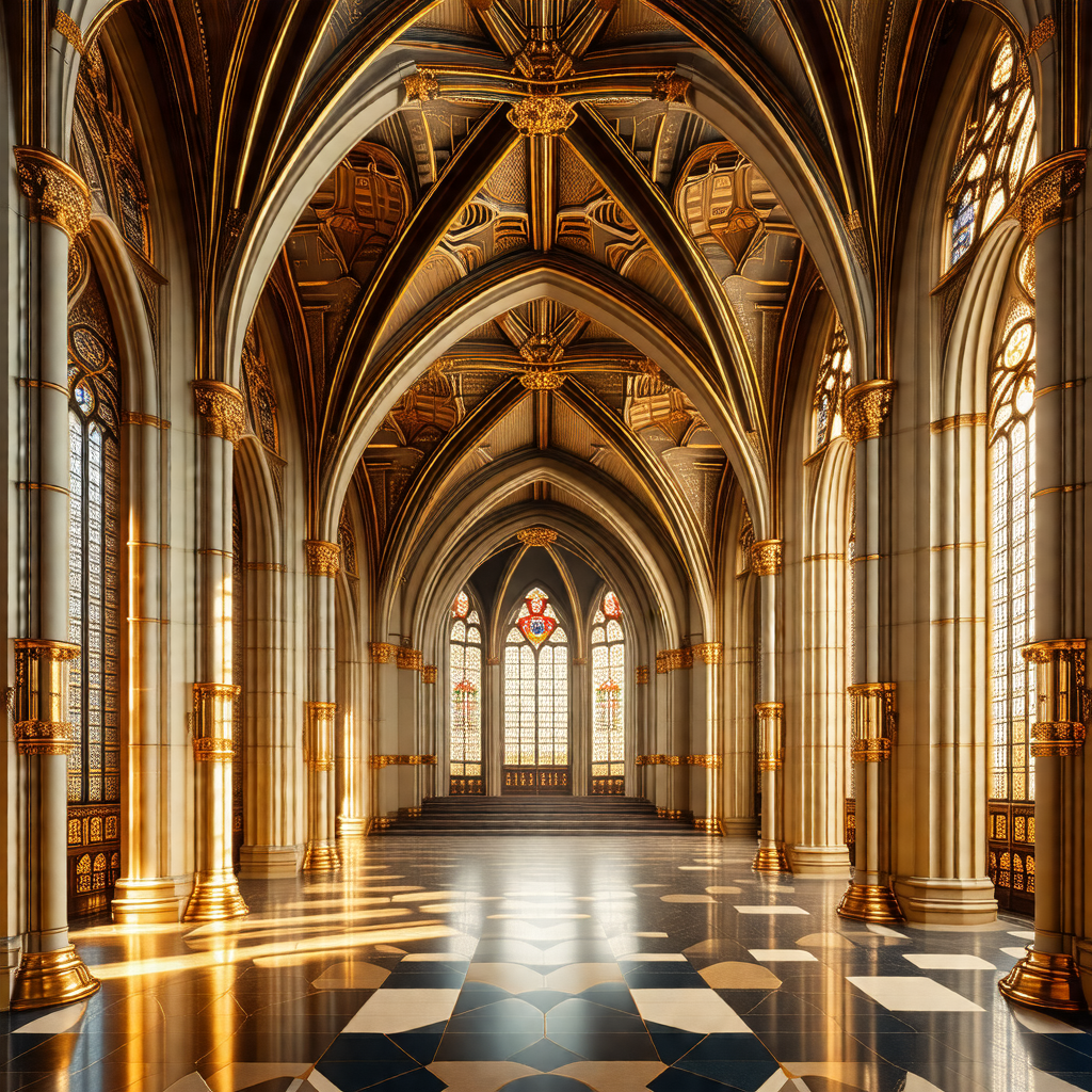 Large, ornate cathedral with a high ceiling and a beautif...