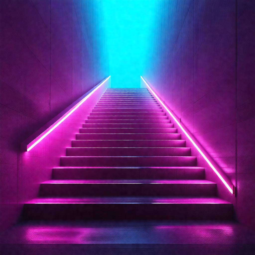 Staircase with a purple light illuminating the steps