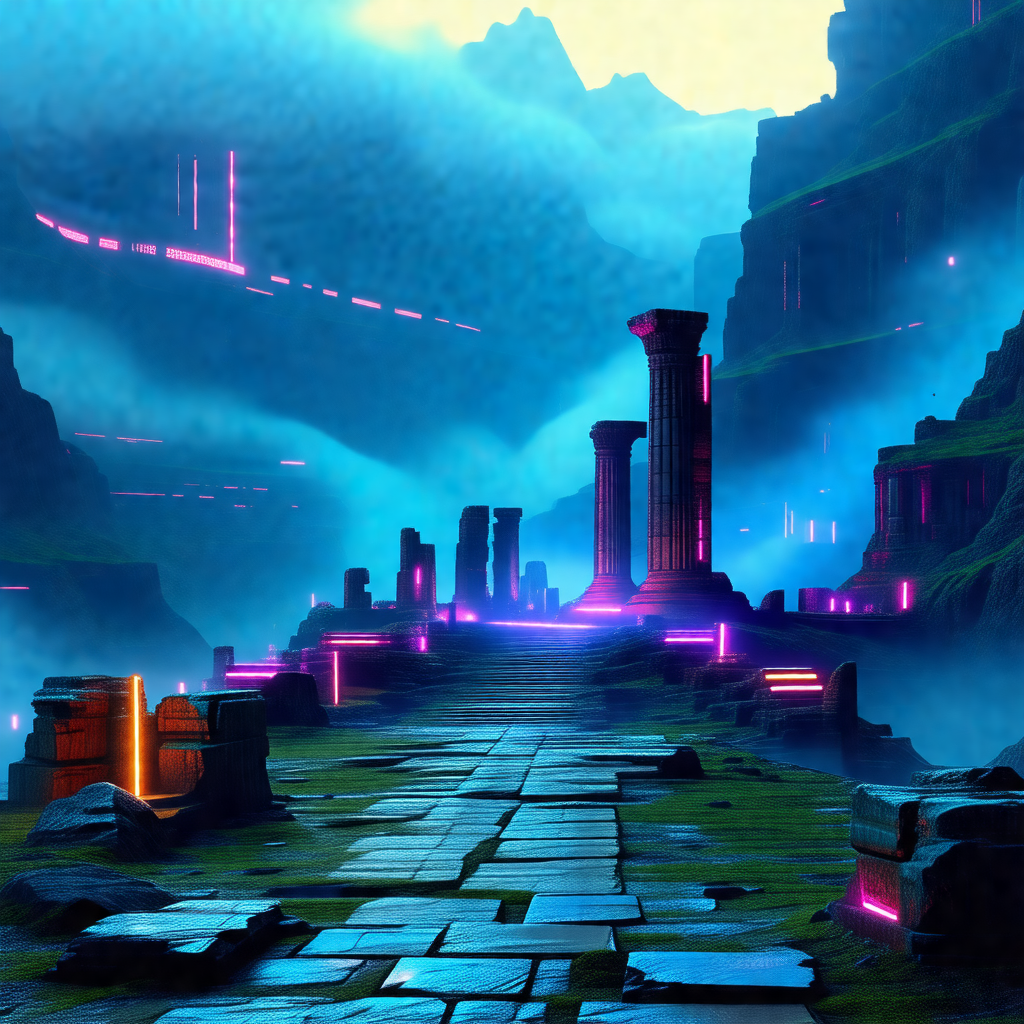 Digital painting of a mountainous landscape with a path l...