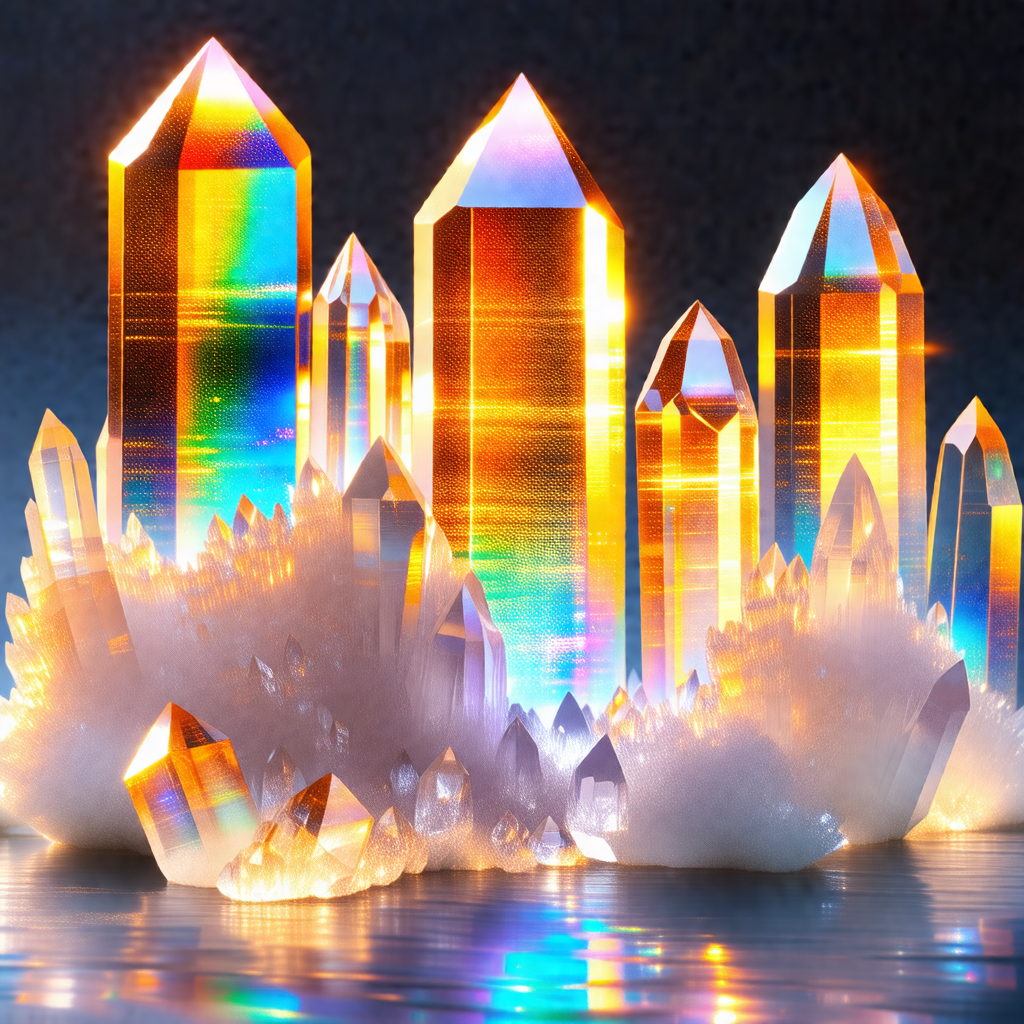 Group of colorful crystals, possibly made of glass, arran...