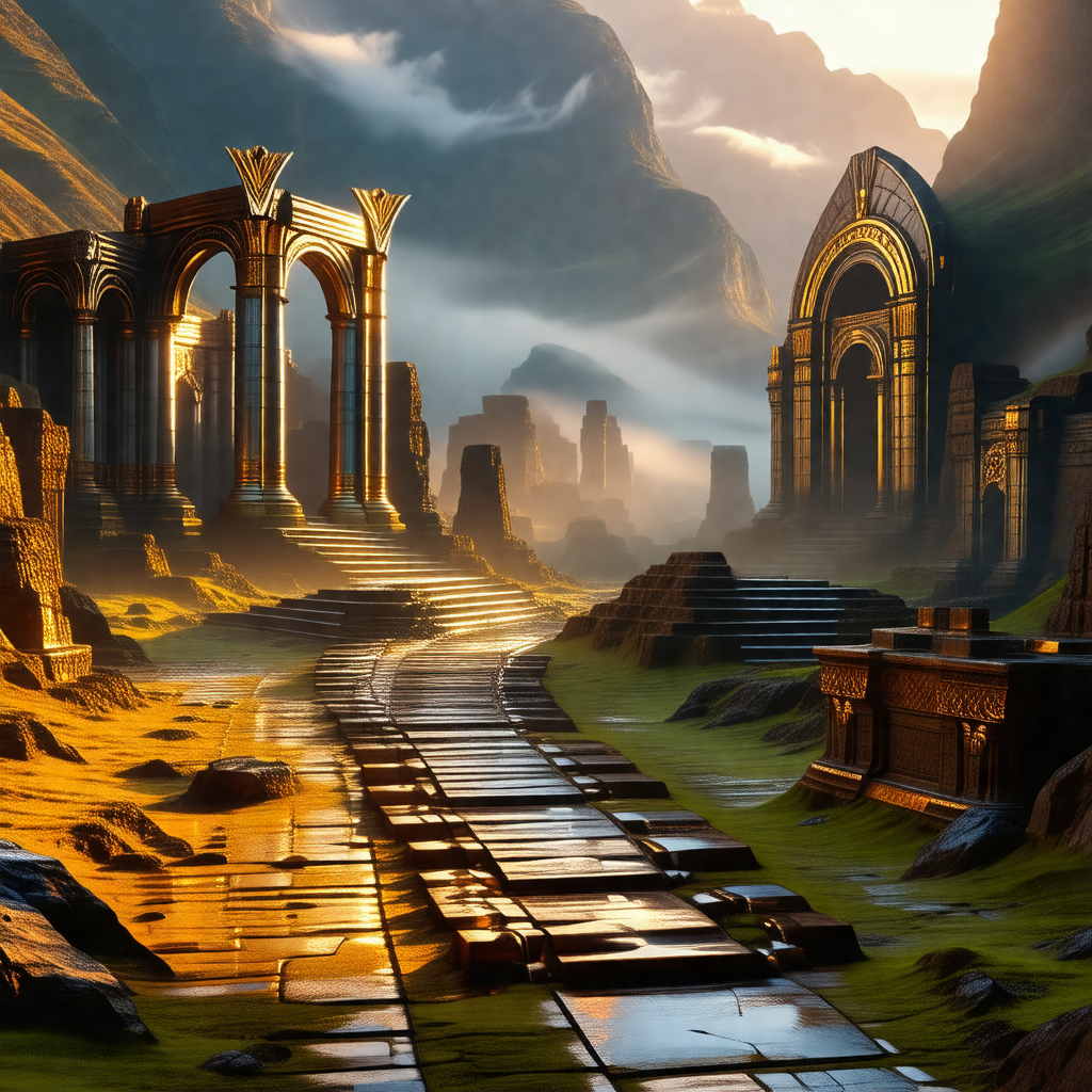 Digital painting of a mountainous landscape with a path l...