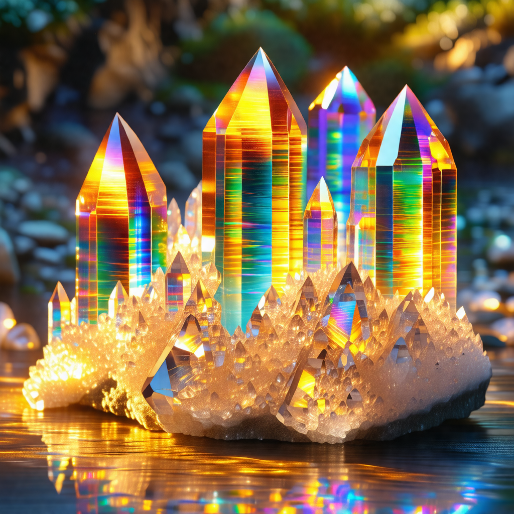 Group of colorful crystals, possibly made of glass, sitti...