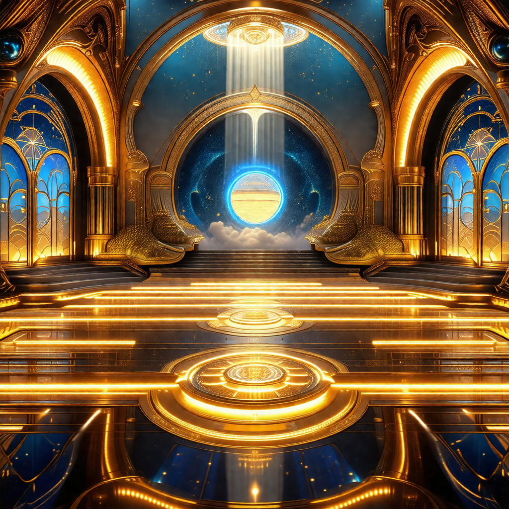 Grand and ornate palace with a large, round, golden doorway