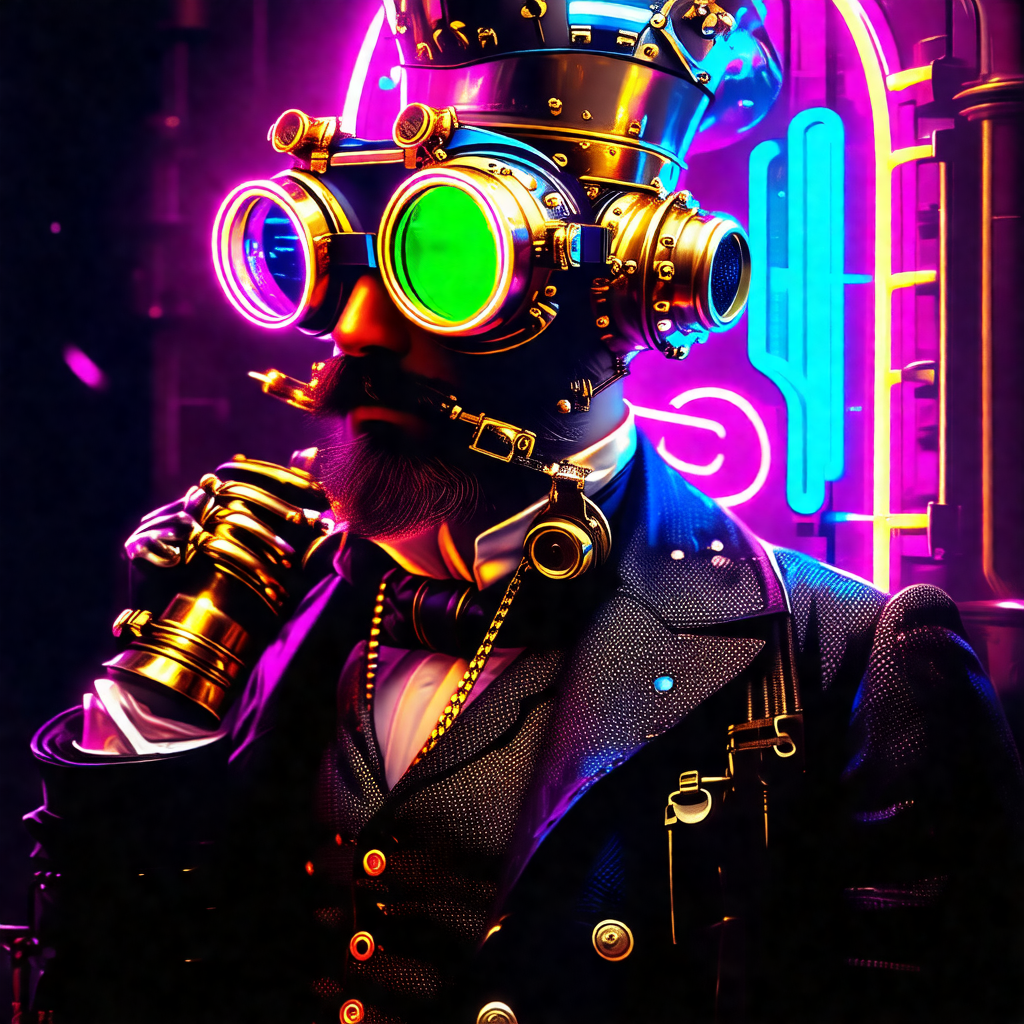 Man wearing a futuristic outfit, including a hat with a c...