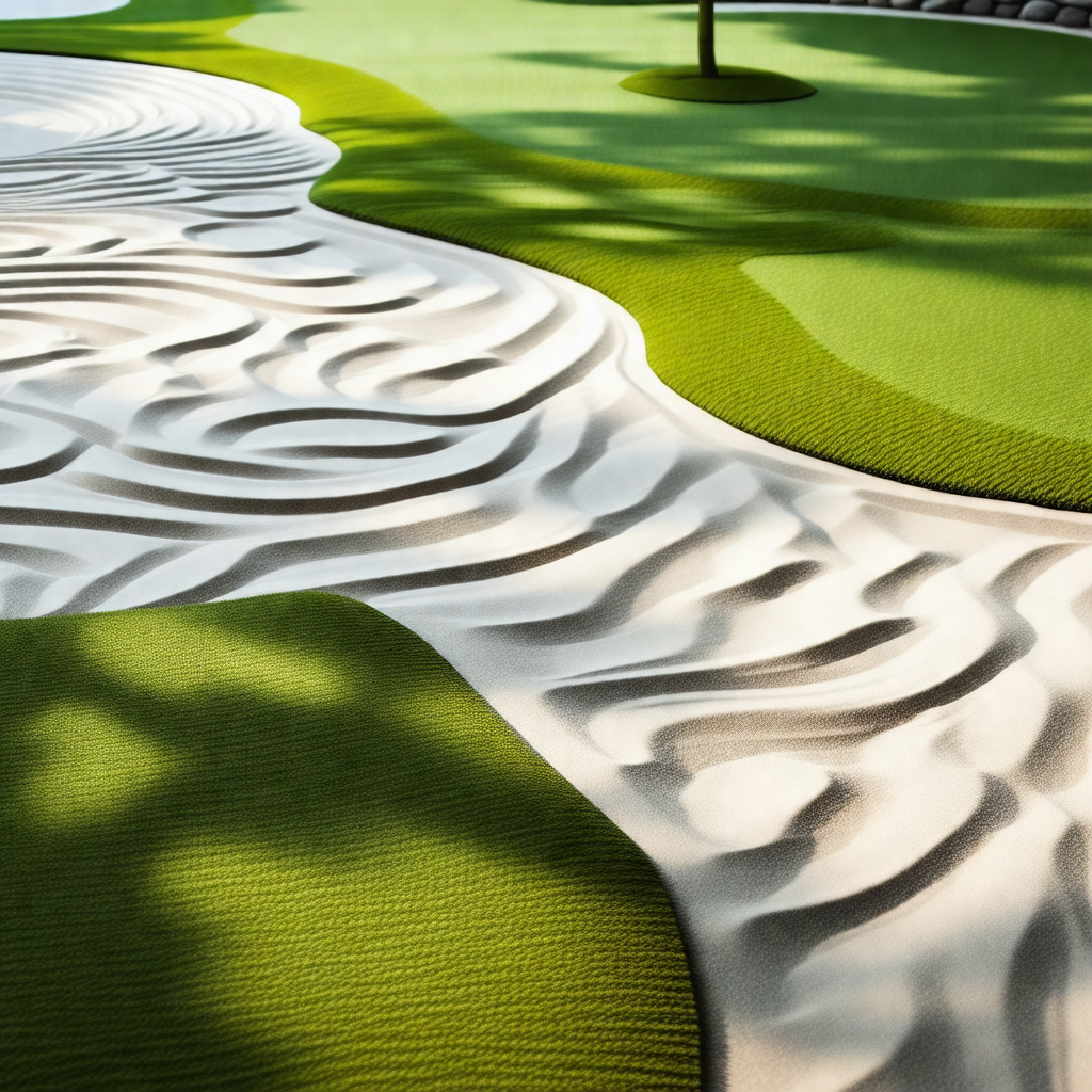 Sandy golf course with a large green tree in the middle o...