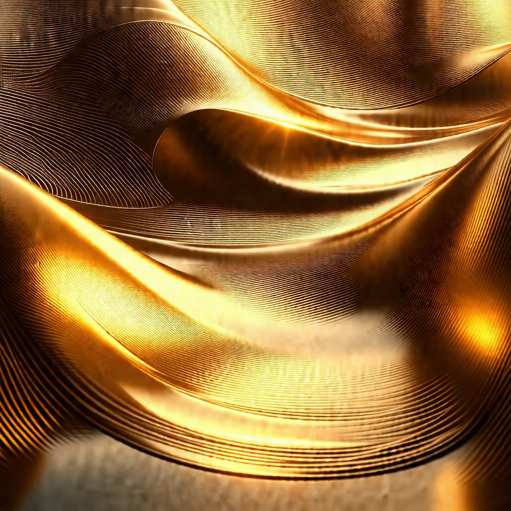 Gold-colored metal sculpture, which appears to be a piece...