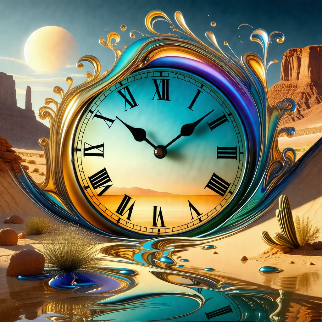 Large, colorful clock with a blue face and gold trim