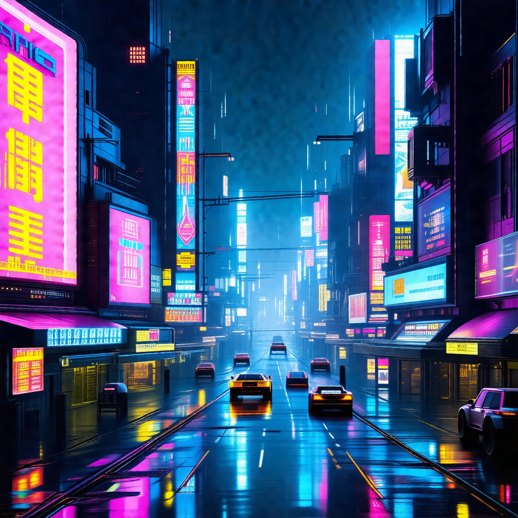 Busy city street at night, with a line of cars driving do...