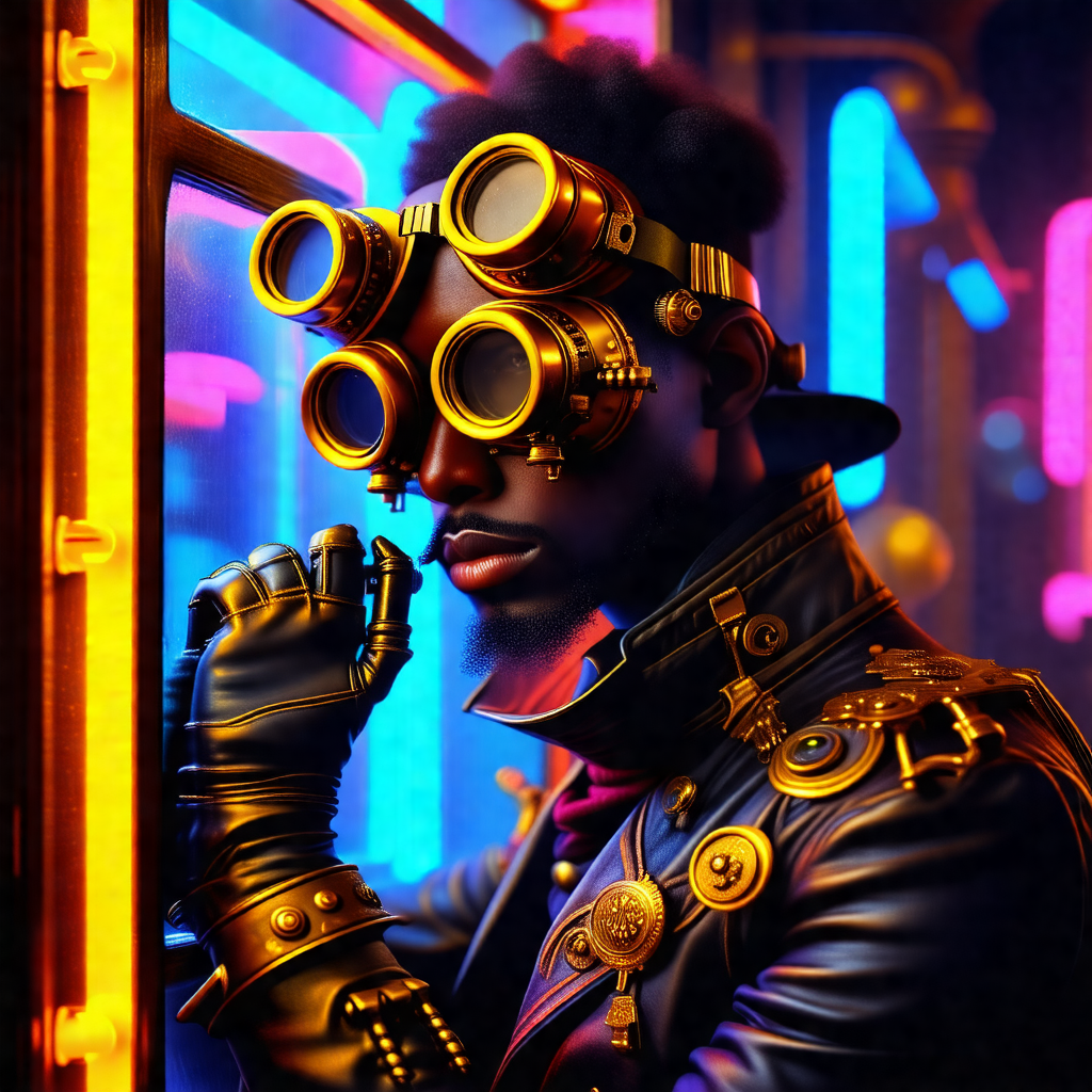 Man wearing a futuristic outfit, including a leather jack...