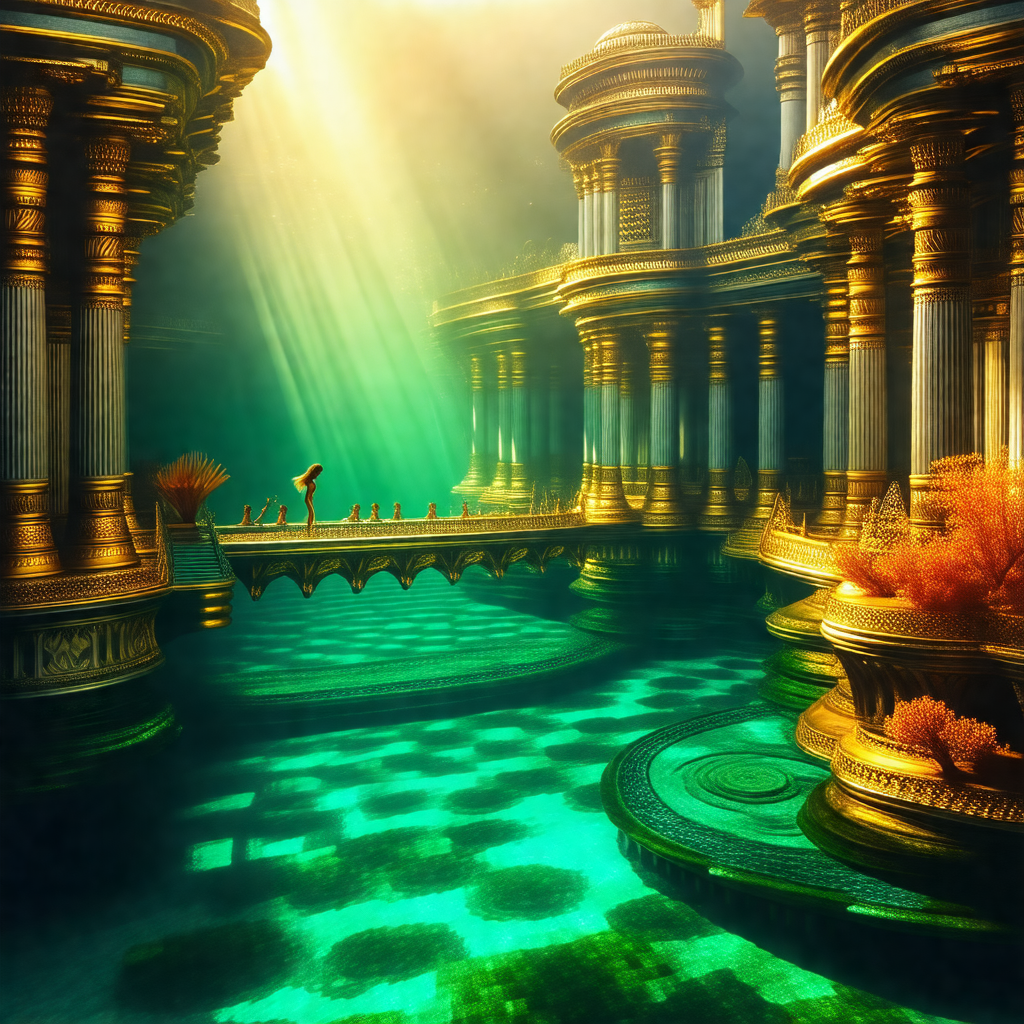 3d digital artwork of a palace underwater