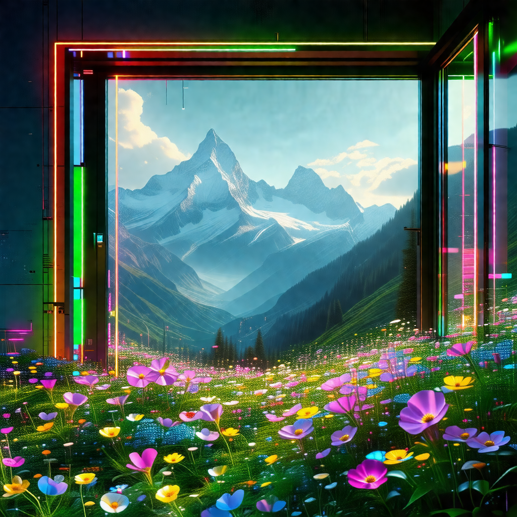 Painting of a mountainous landscape with a large mountain...