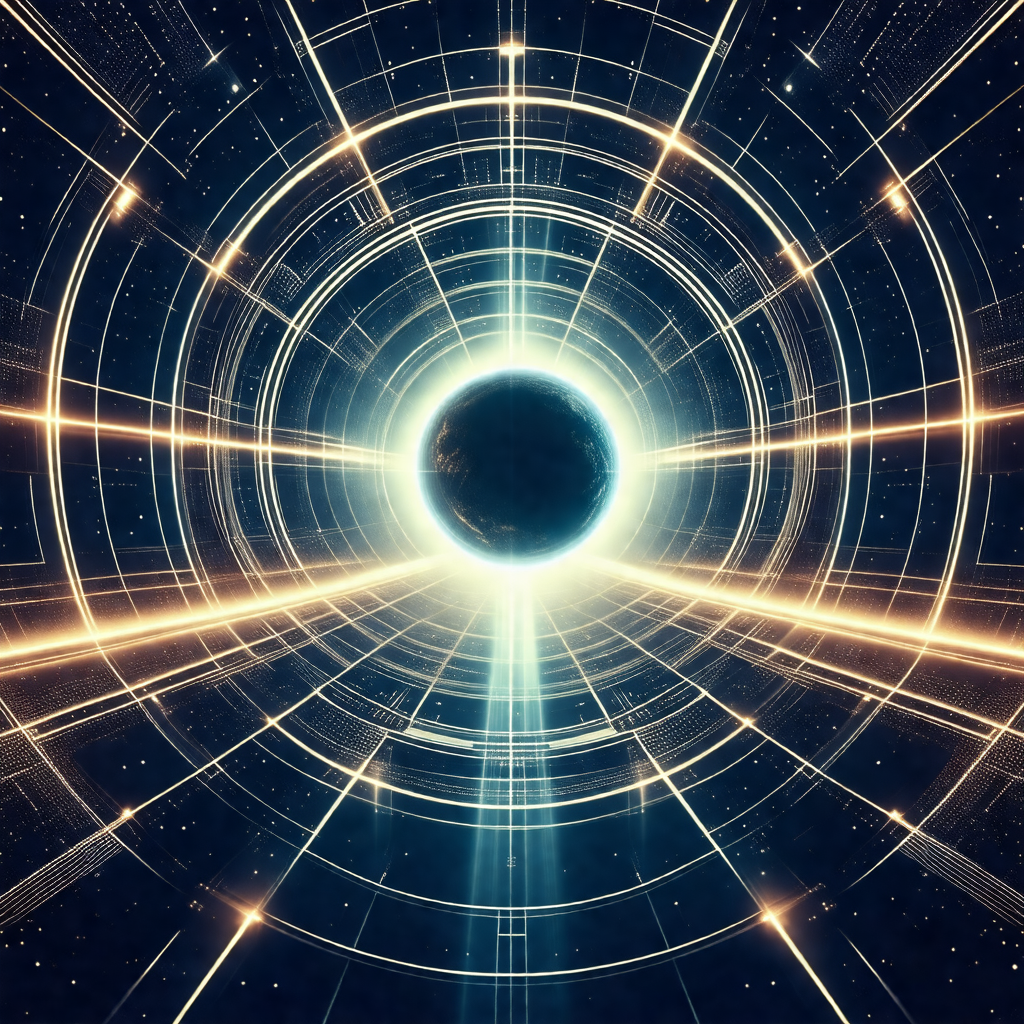 Futuristic, computer-generated scene featuring a large, r...