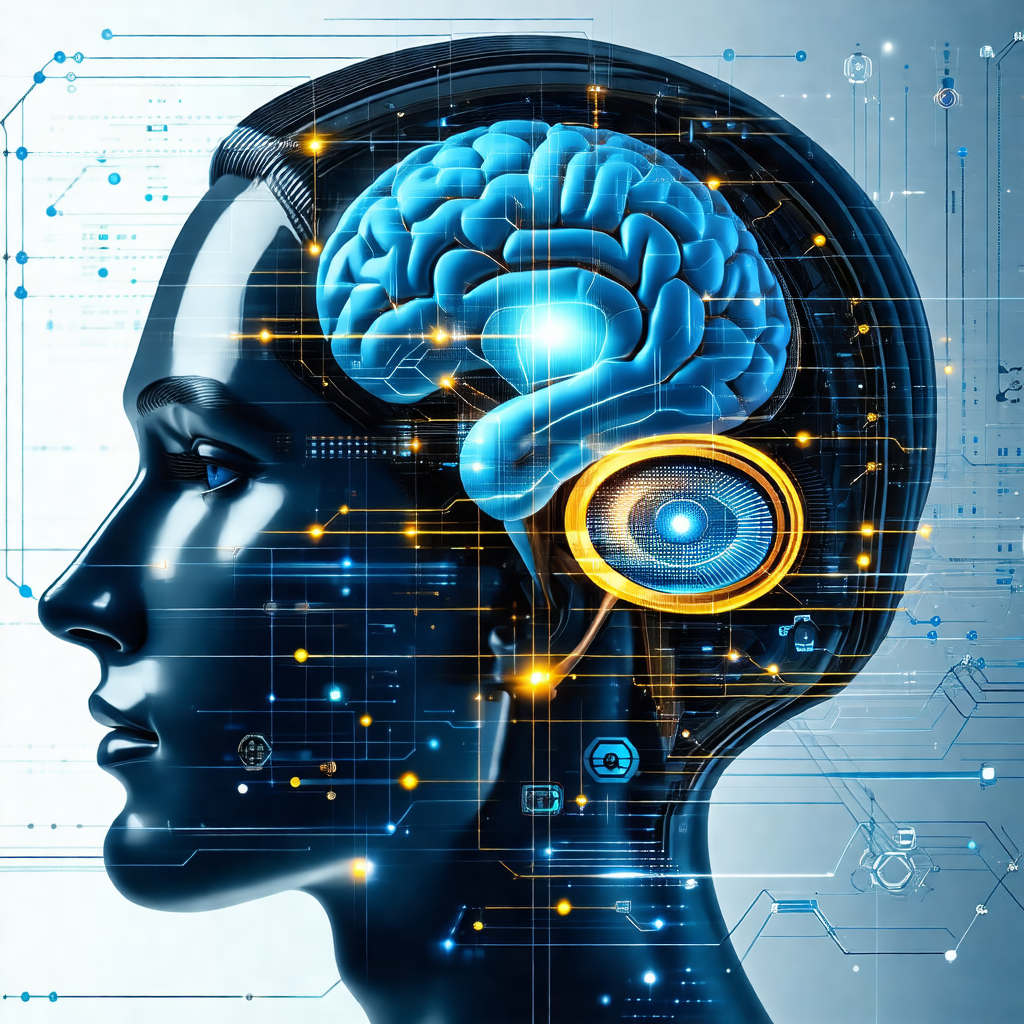 Close-up of a human head with a blue and yellow background