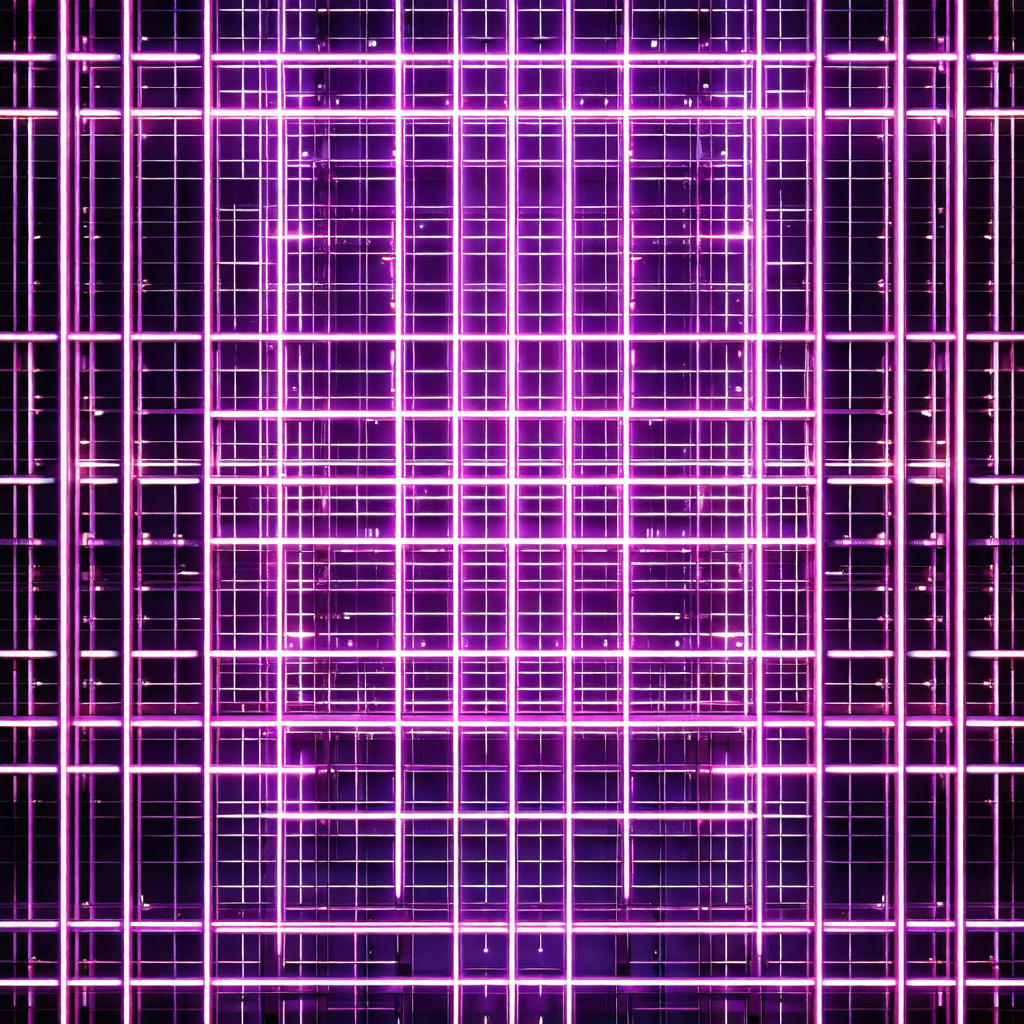 Close-up of a building with a purple glow