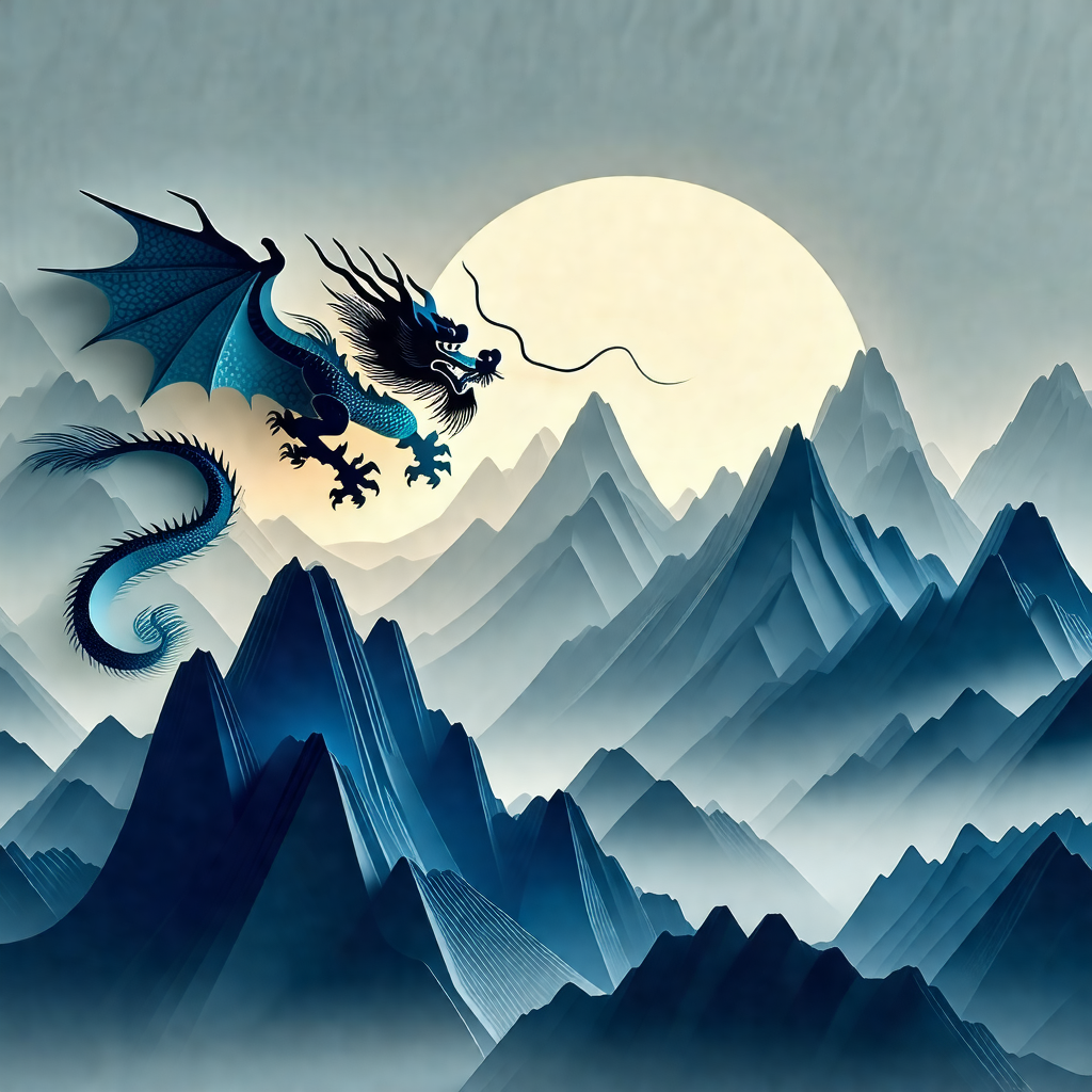 Dragon flying through the sky, with its wings spread wide