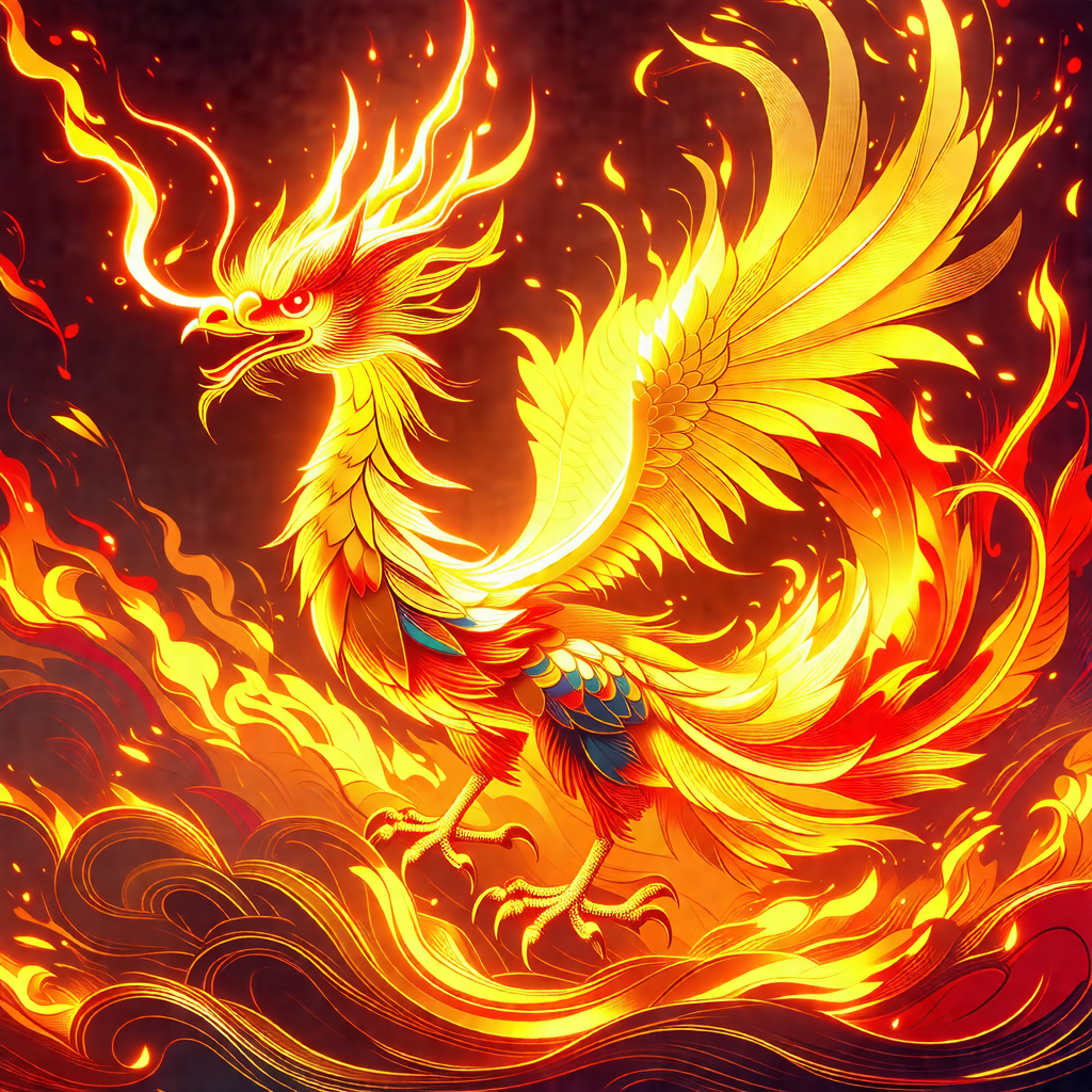 Vibrant and colorful dragon, with its wings spread wide a...