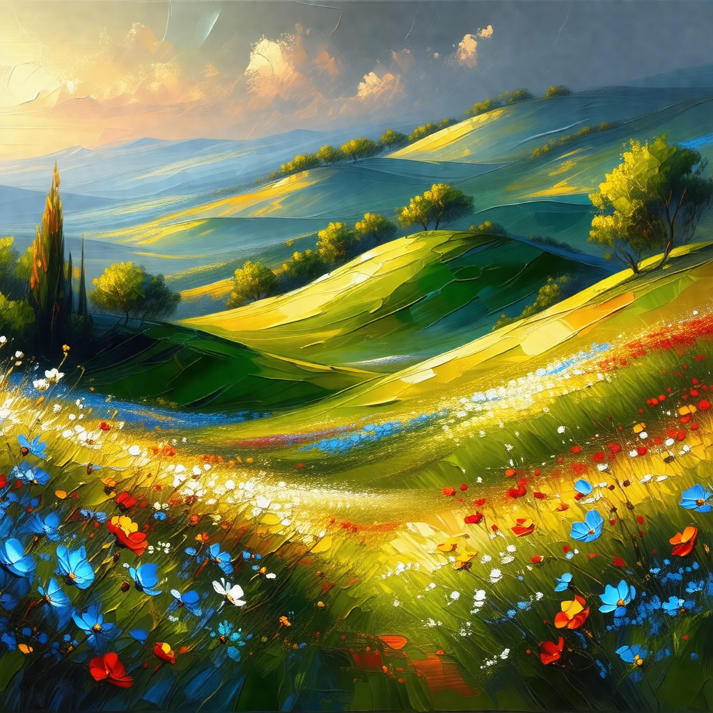 Beautiful landscape with a lush green hillside and a vall...