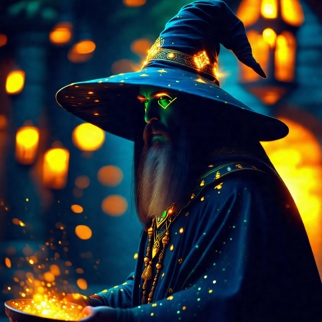 Man dressed in a wizard's outfit, complete with a pointy ...