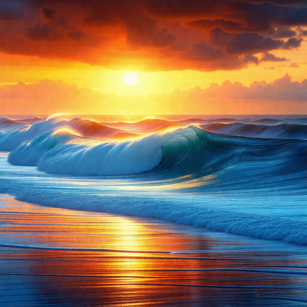Captures a beautiful sunset over the ocean, with the sun ...
