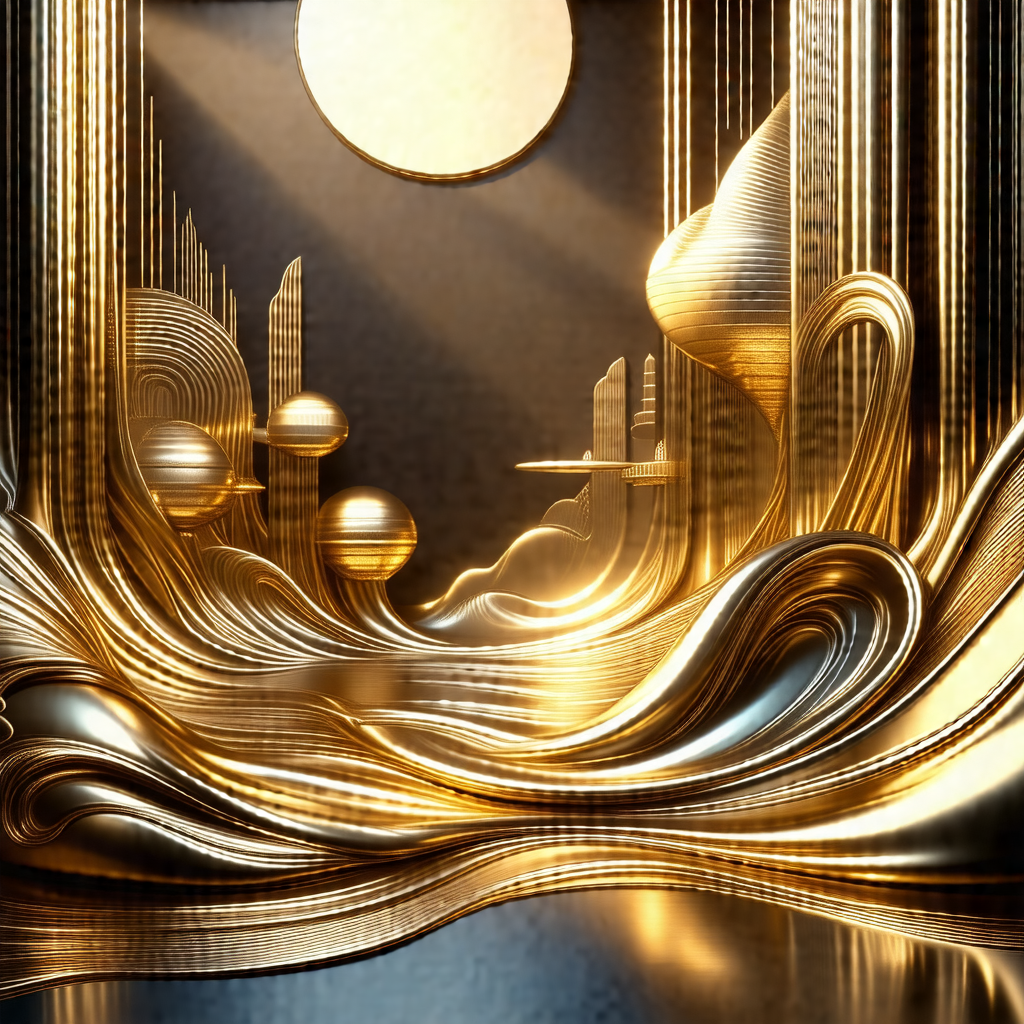 Large, intricate gold sculpture of a cityscape
