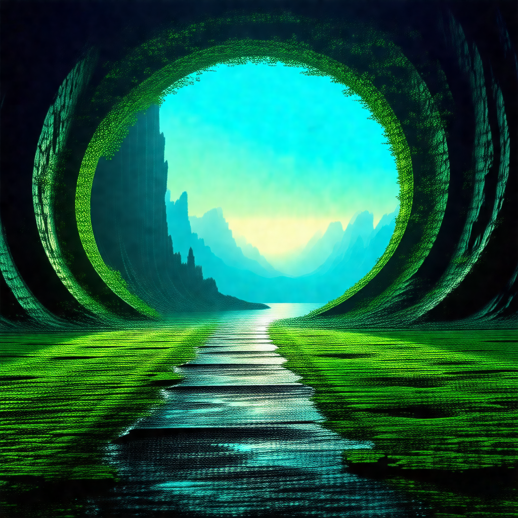 Beautiful landscape with a path leading to a tunnel