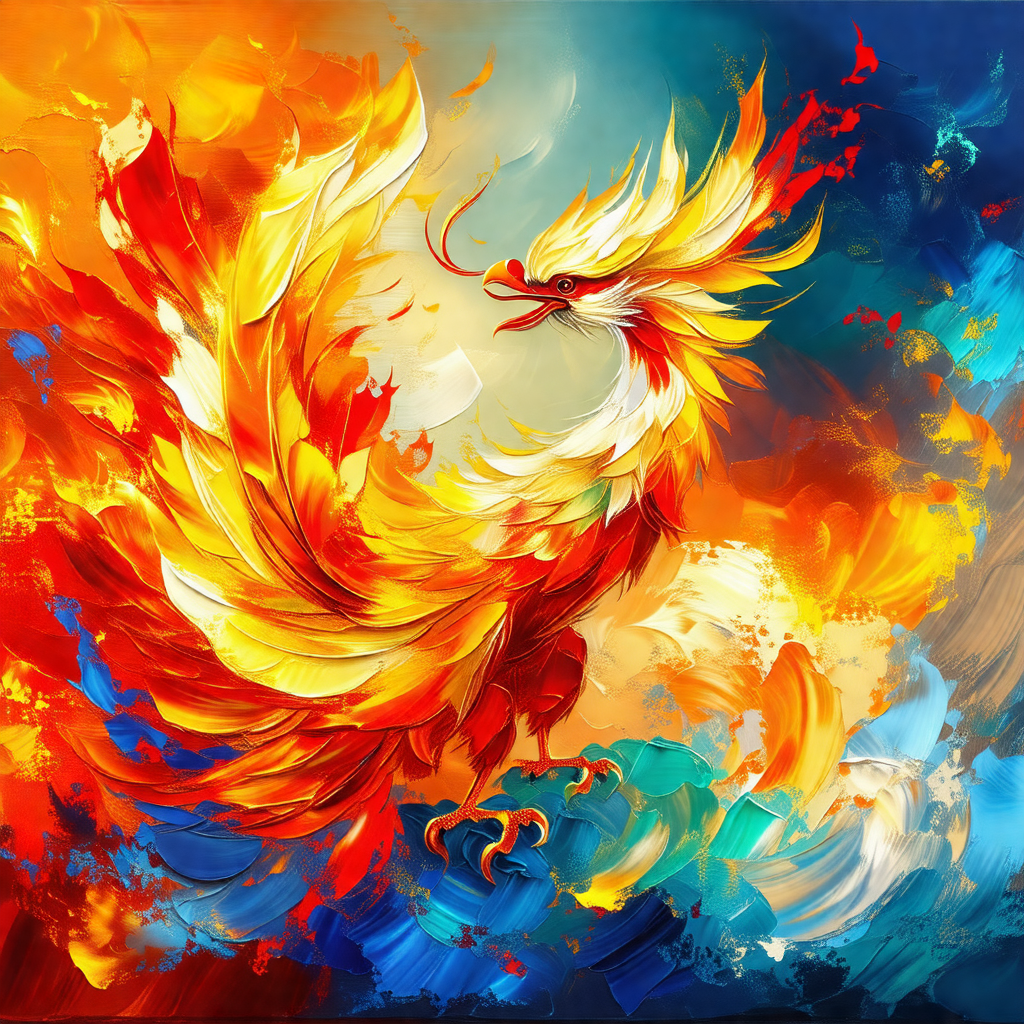 Vibrant and colorful painting of a bird, possibly a peaco...