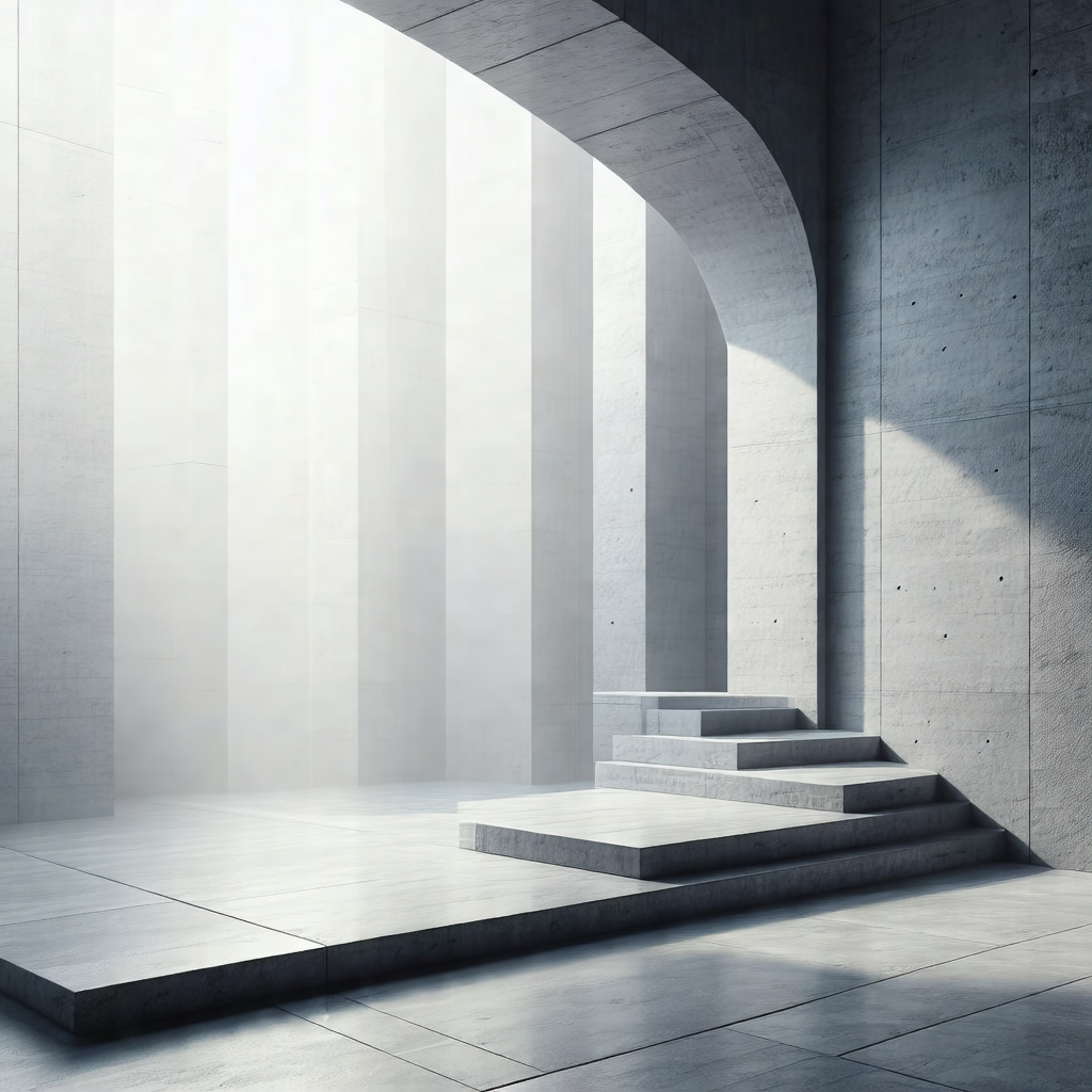 Large, empty room with a set of stairs leading upwards