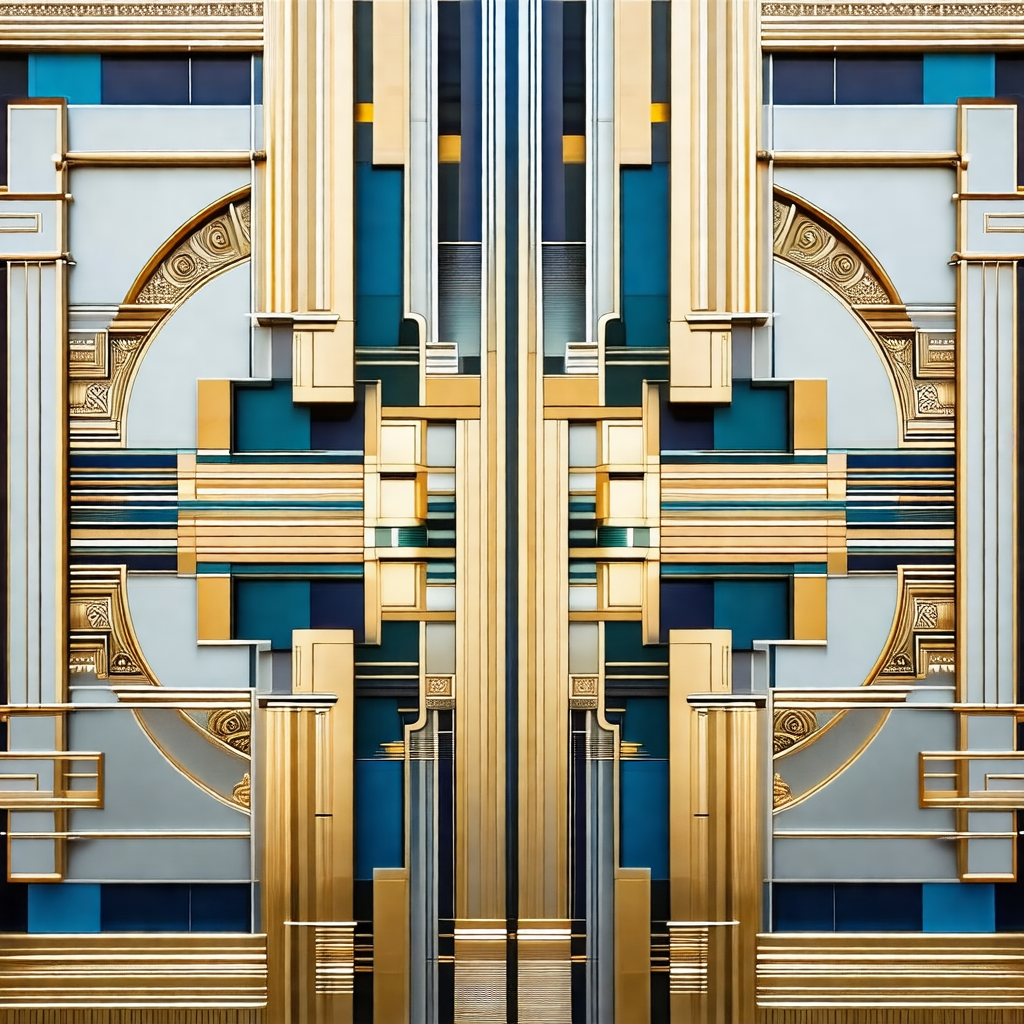 Large, ornate building with a gold and blue color scheme