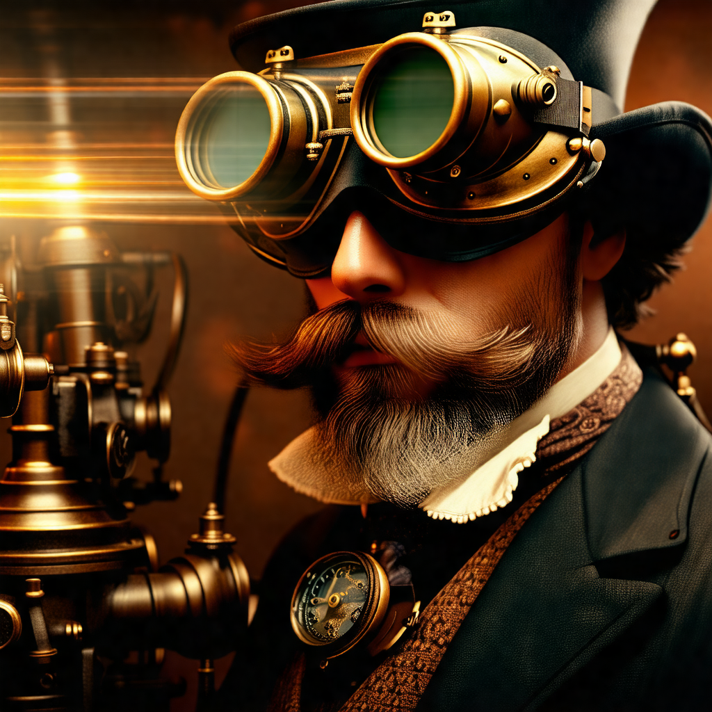 Man dressed in a top hat and a suit, wearing goggles and ...