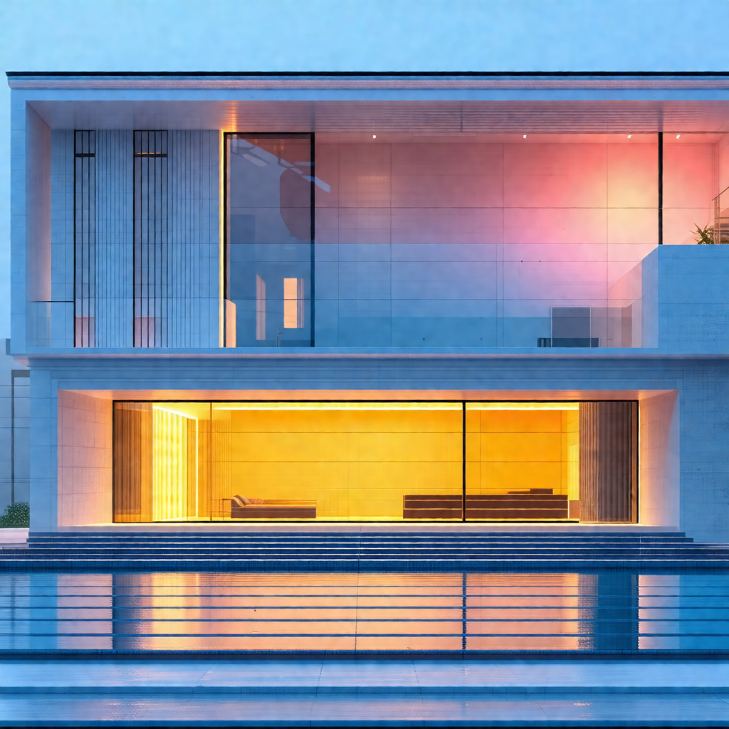 Large, modern-looking house with a glass facade