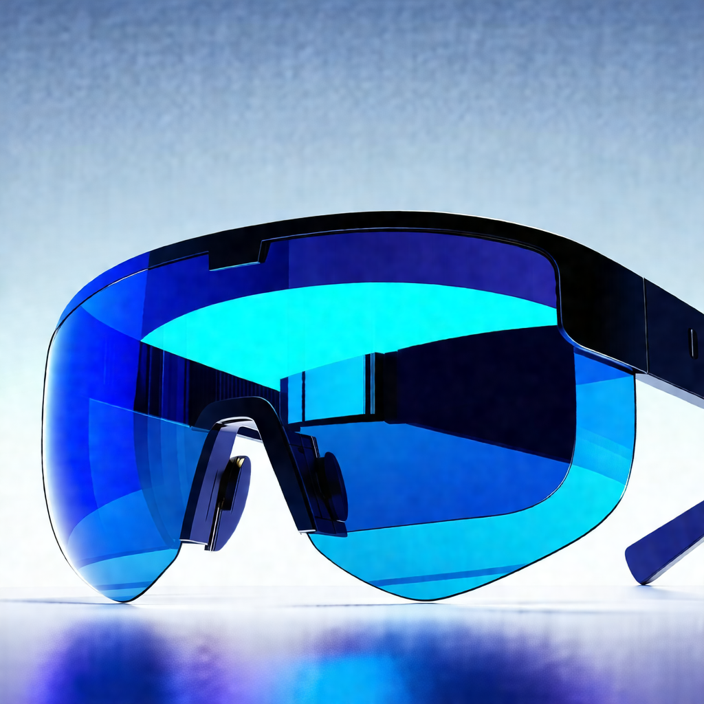Pair of blue goggles with a silver frame