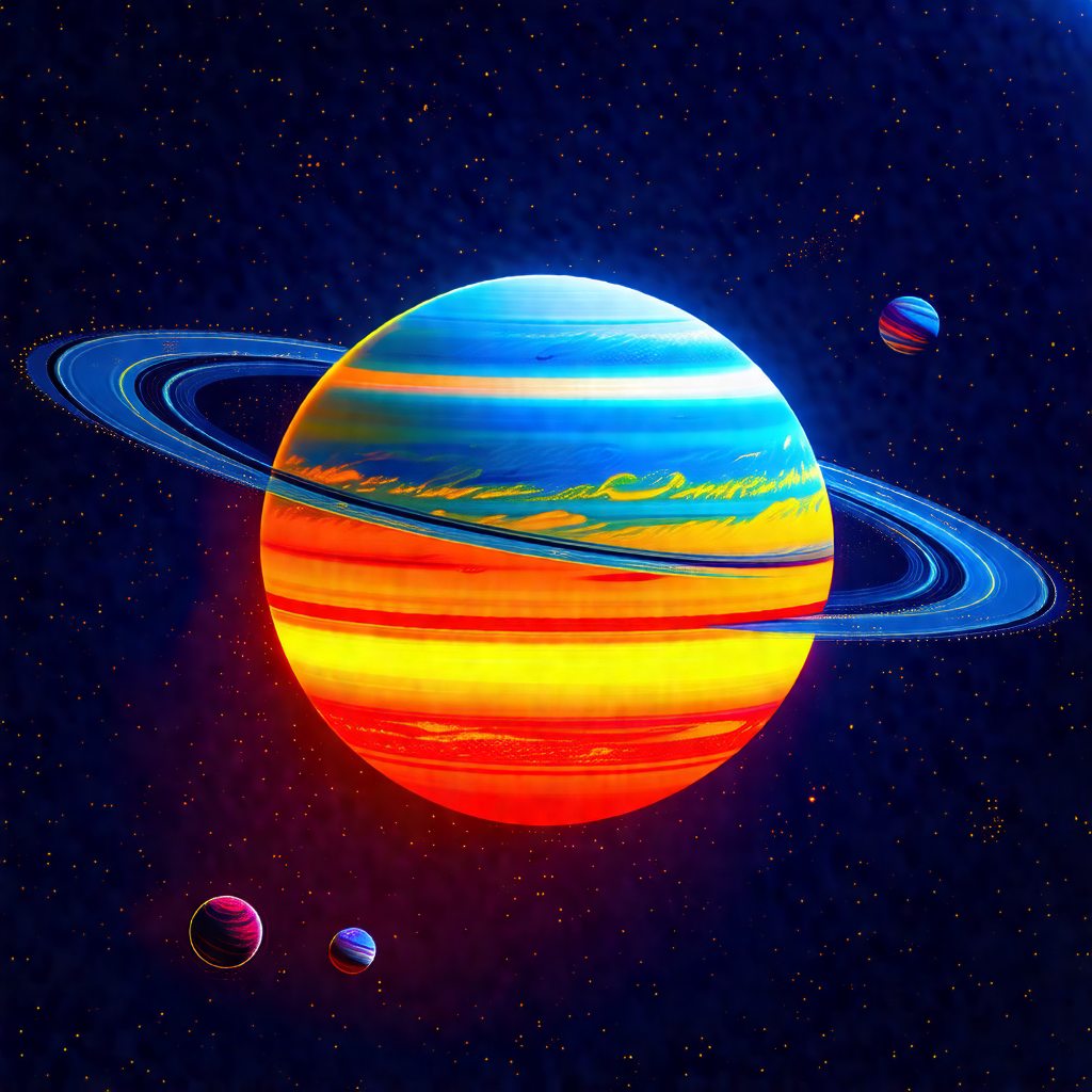 Colorful and vibrant painting of a planet, likely a gas g...